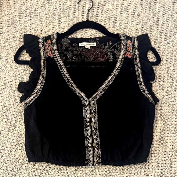 American Eagle Outfitters Tops - American Eagle Outfitters Black Embroidered Blouse size xs